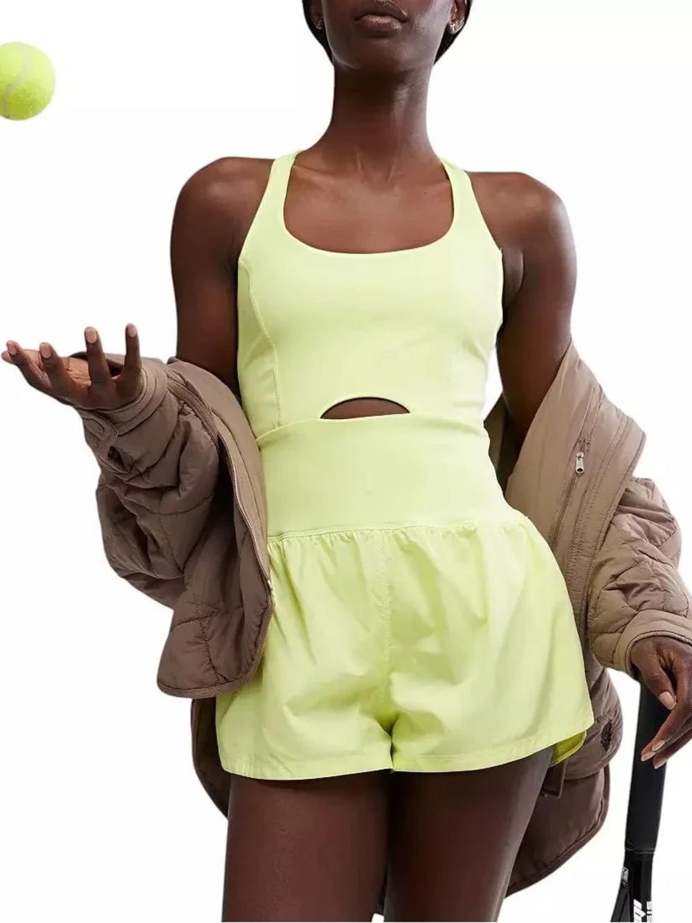 Free People Movement Righteous Runsie Cross Back Neon Yellow Jumpsuit Onesie M